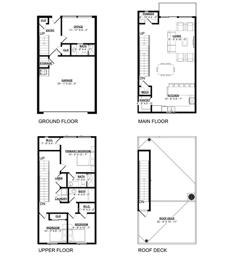 Floor plan for 3 beds, 3.5 baths, 1655 sqft
